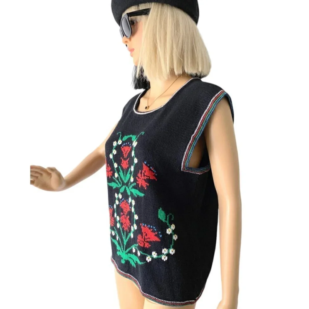 Vintage Donna Morgan Floral Boxy Sweater Vest, Medium